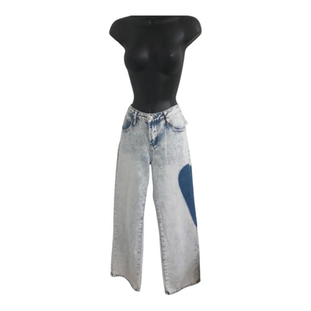 Light acid wash dark blue heart printed jeans‎ size 7/28 brand new